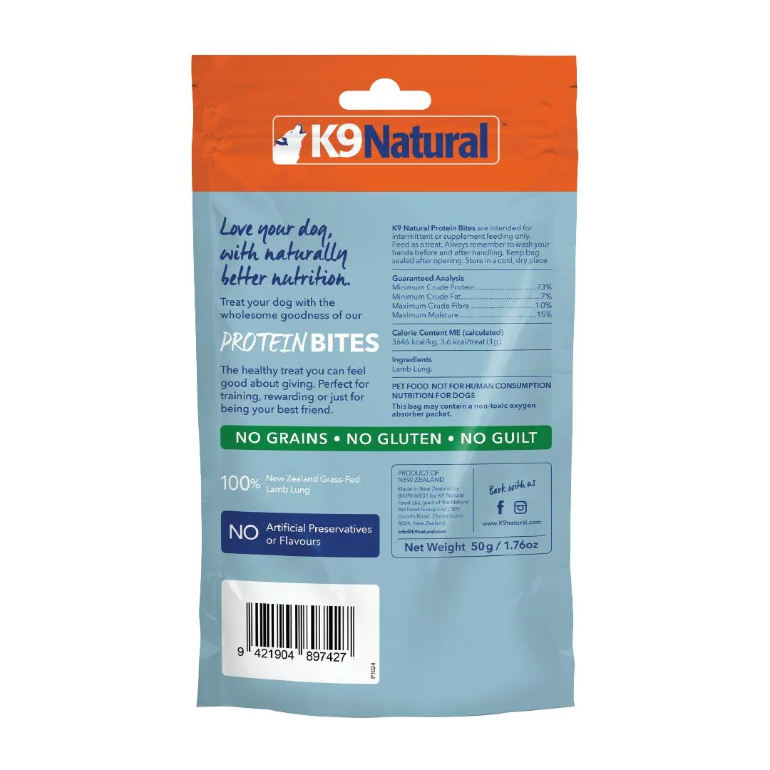 K9 Natural Lamb Lung Protein Bites Dog Treats 50g^^^
